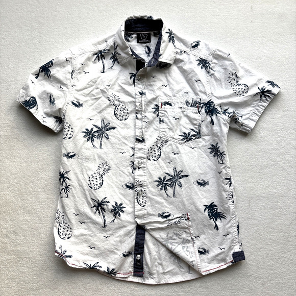 burnside Other - Burnside‎ Men Hawaiian Shirt Medium Short Sleeve Palm Tree Pineaple Fish